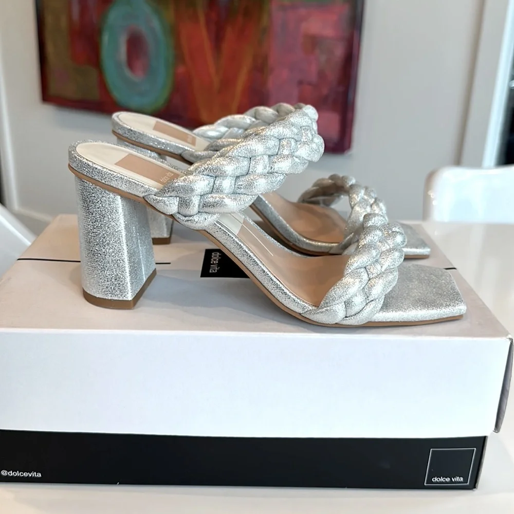 Dolce Vita Paily Silver Metallic Stella Block Heels 6.5 NEW!! - Picture 3 of 6